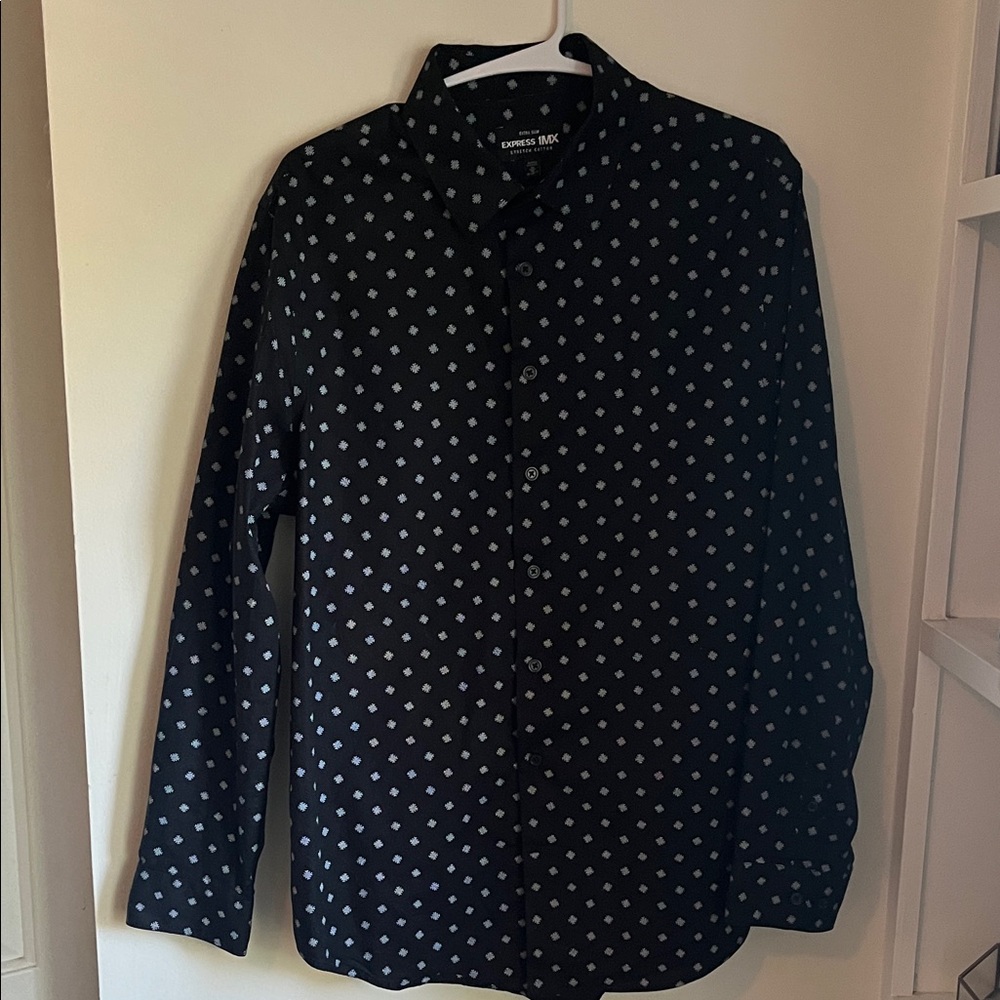 Express Men's Black Shirt with White Geometric Design